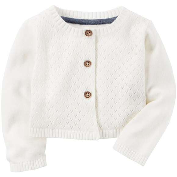 Carters Baby Girl Pointelle Cardigan White Sweater - Picture 1 of 1